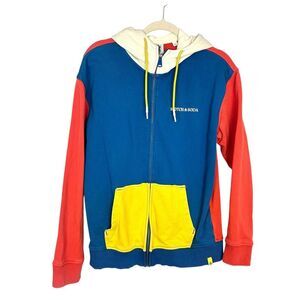 Scotch & Soda Sweater Mens Medium Multicolor Cotton Hooded Full Zip Colorblock